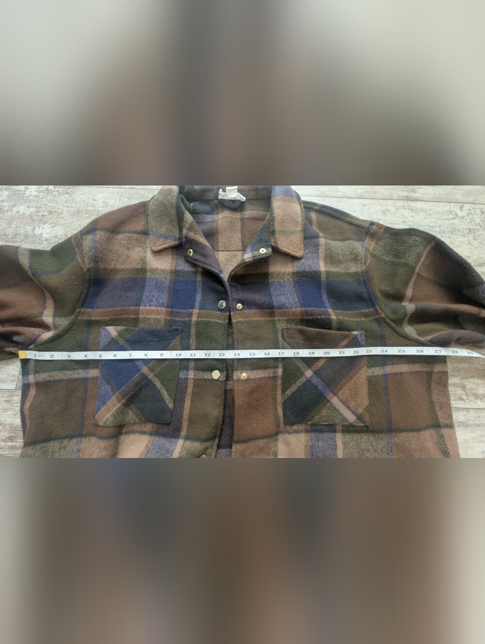 For The Republic Brown & Olive Plaid Jean Jacket Nwot - Picture 4 of 7
